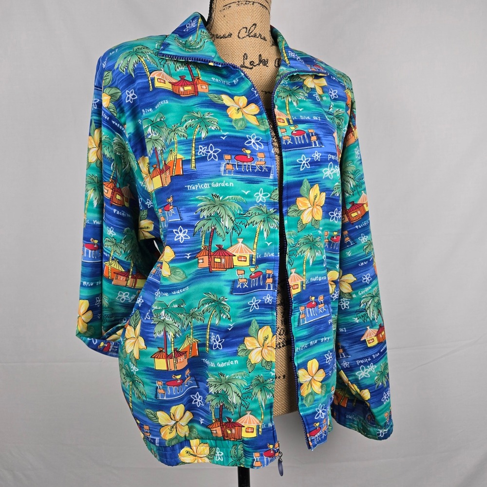 Vintage Napa Valley Womens Tropical Jacket XL Pacific Blue Zip Up Lightweight